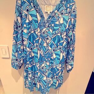 Sail to Sable Blue Flag Tunic Womens Medium Long Sleeve Mini Dress Size Small